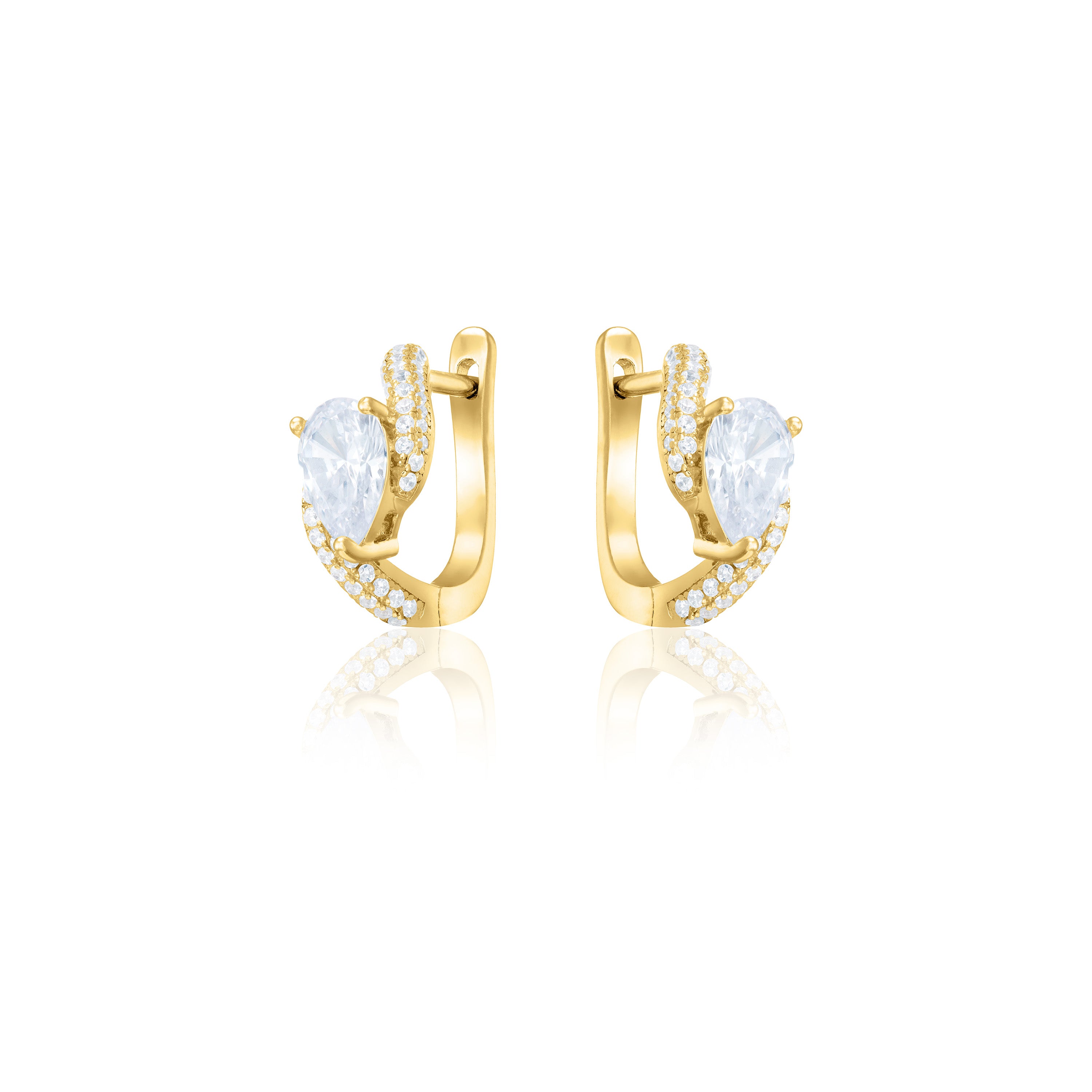 Twist Teardrop CZ Hoop Earrings - Gold White