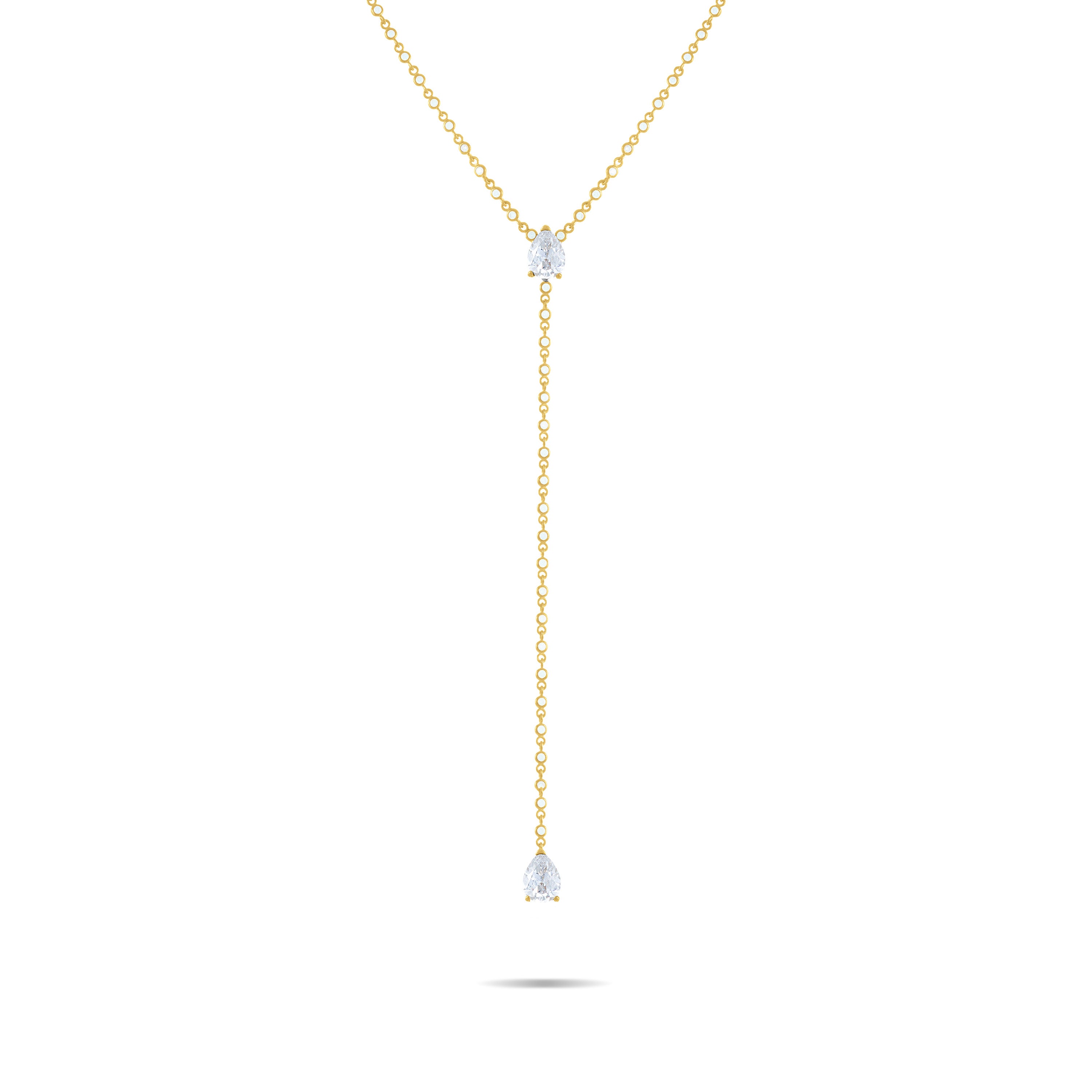 Two Teardrops Mini Bezel Chain Lariat Necklace