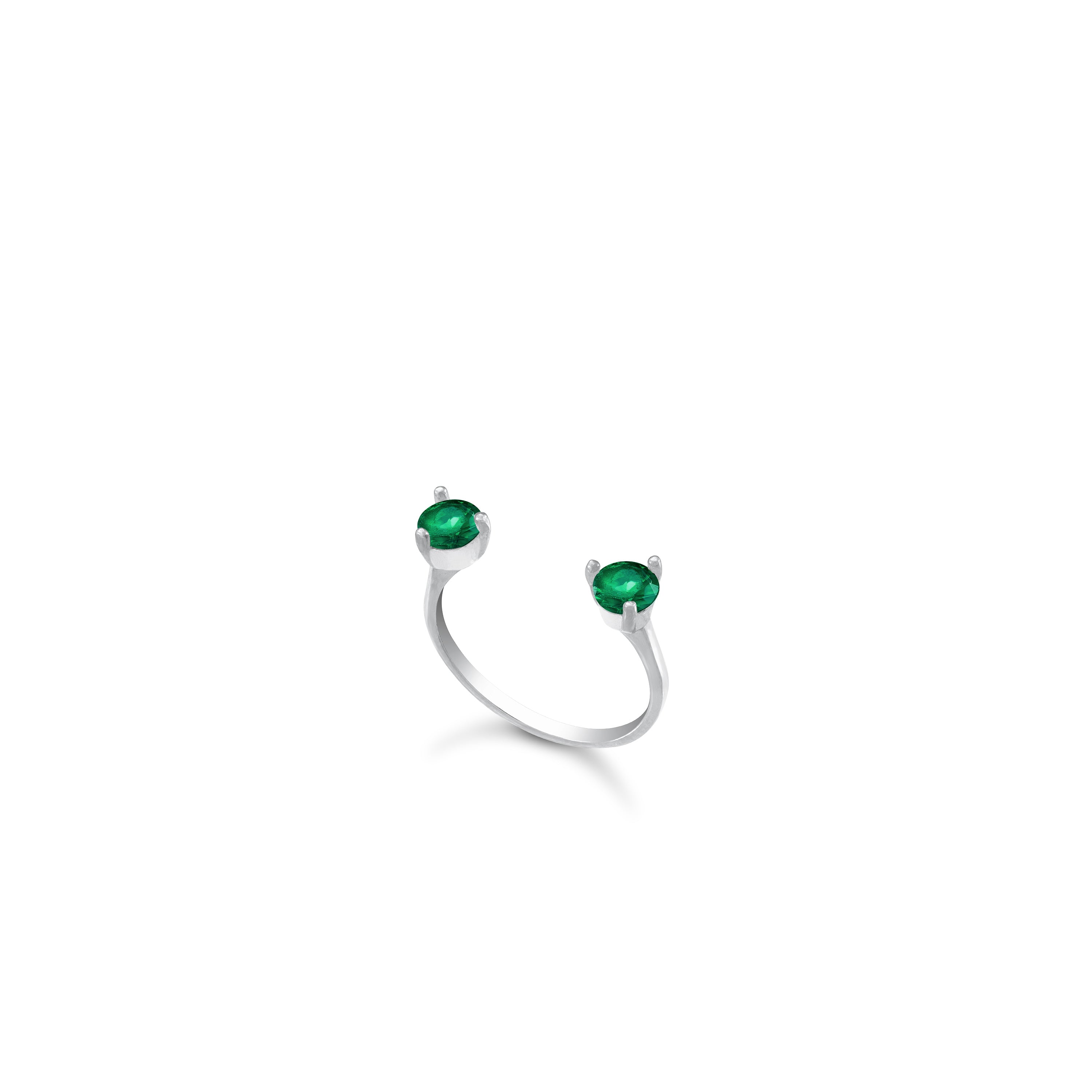 Two Stone Open Pinky Ring - Silver Green