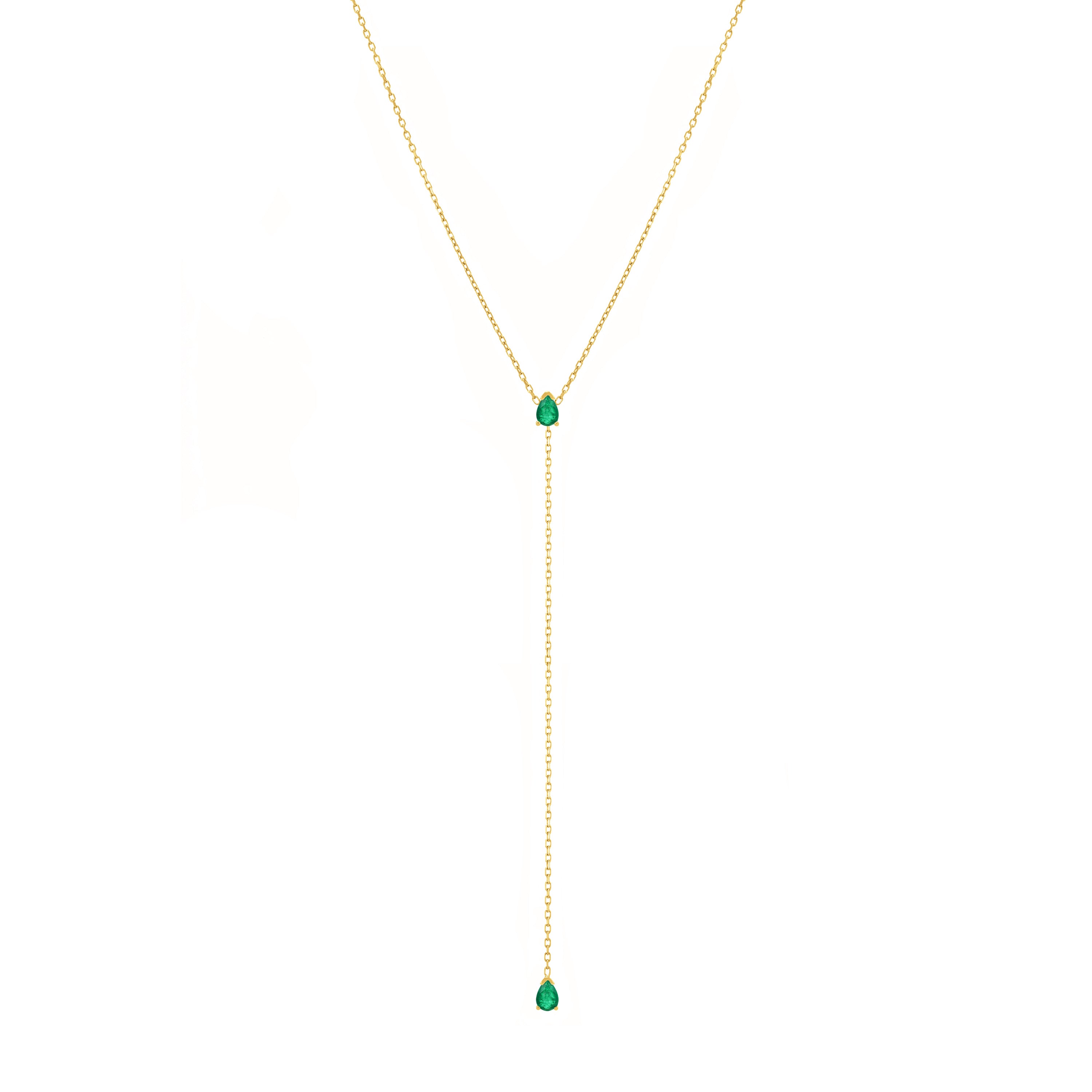 Two Teardrops Lariat Choker - Gold Green Matt
