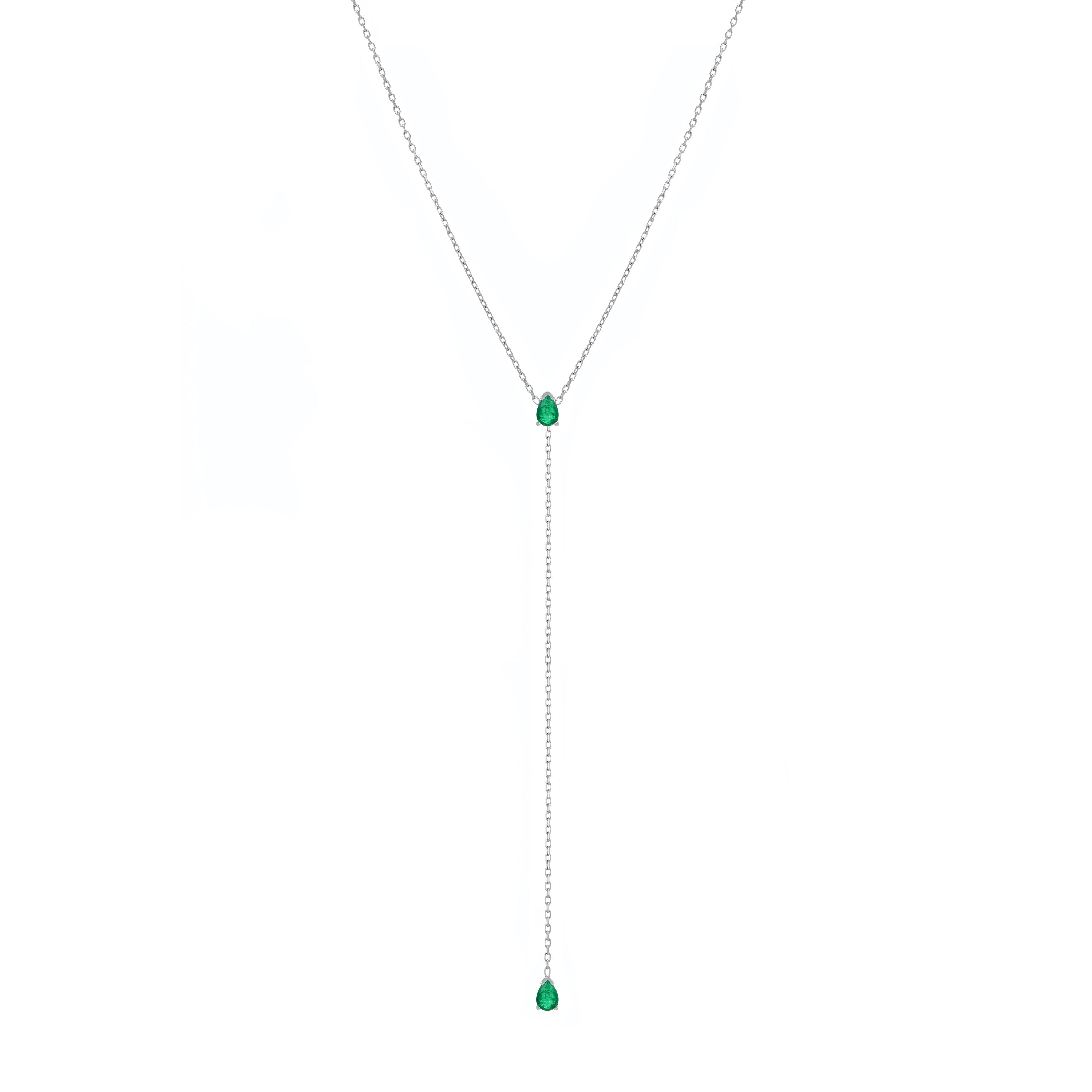 Two Teardrops Lariat Choker - Silver Green Matt