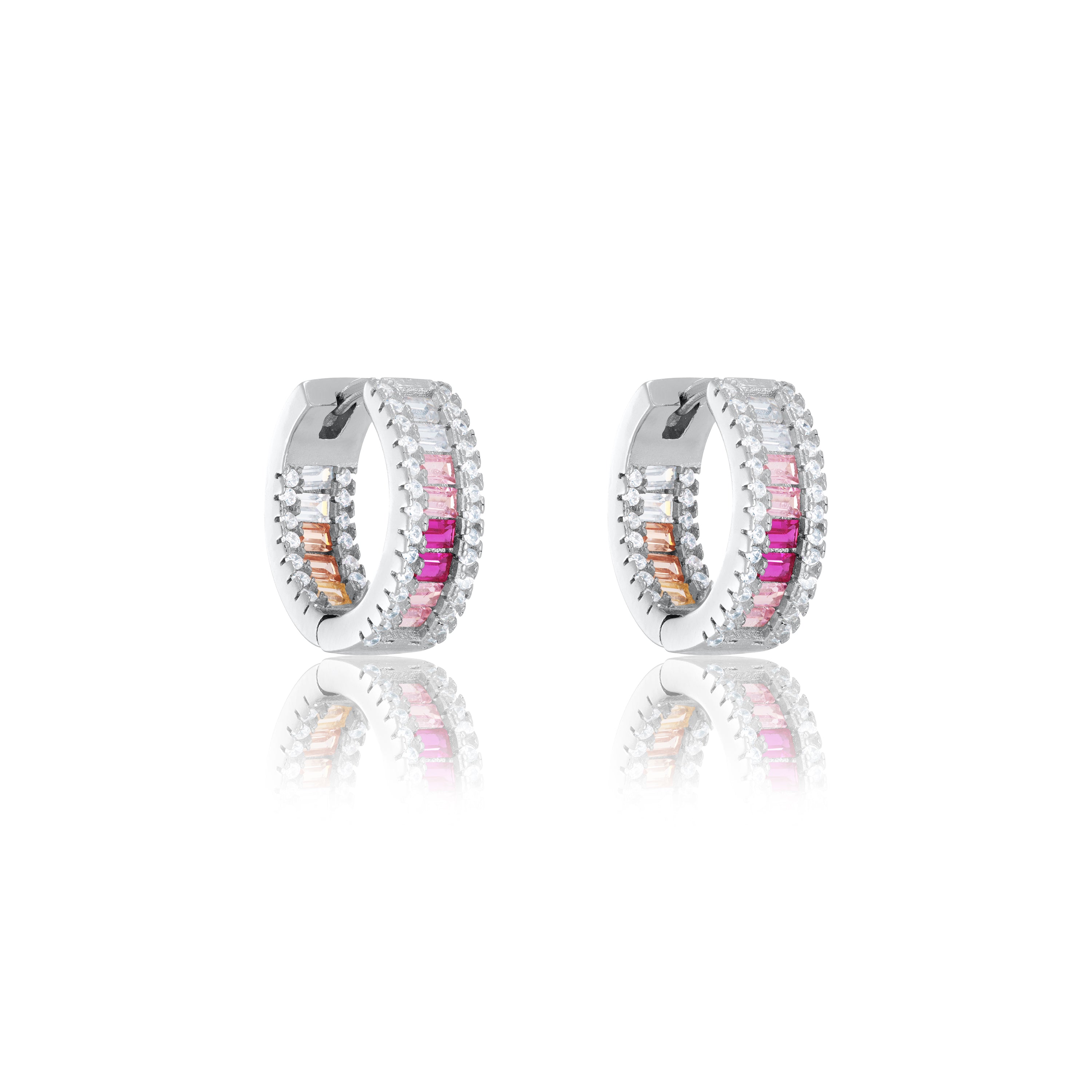 Two Parallel CZ Line With Baguette Eternity Inside-Out Hoop Earring