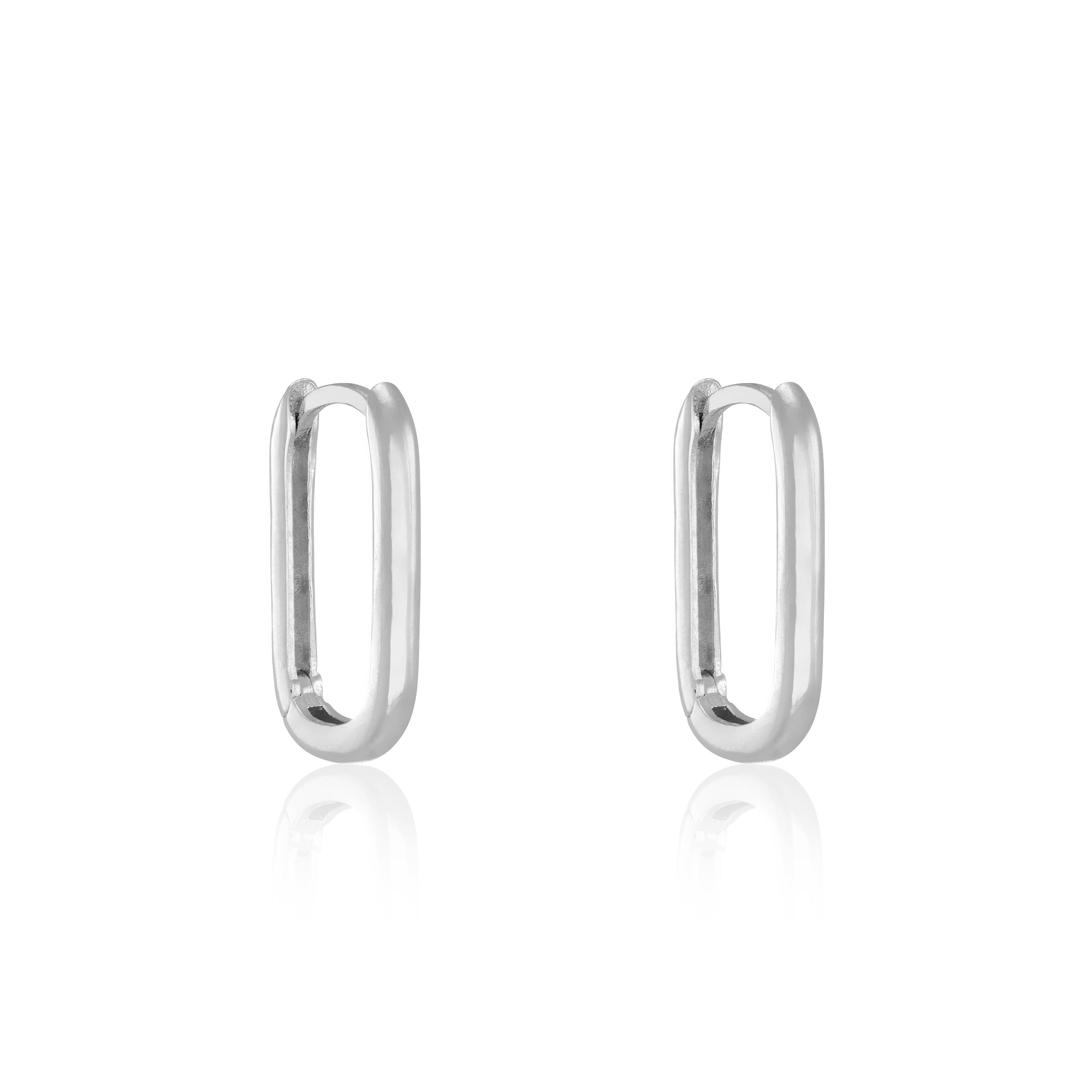 U Shape Hoop Earrings - Silver Long