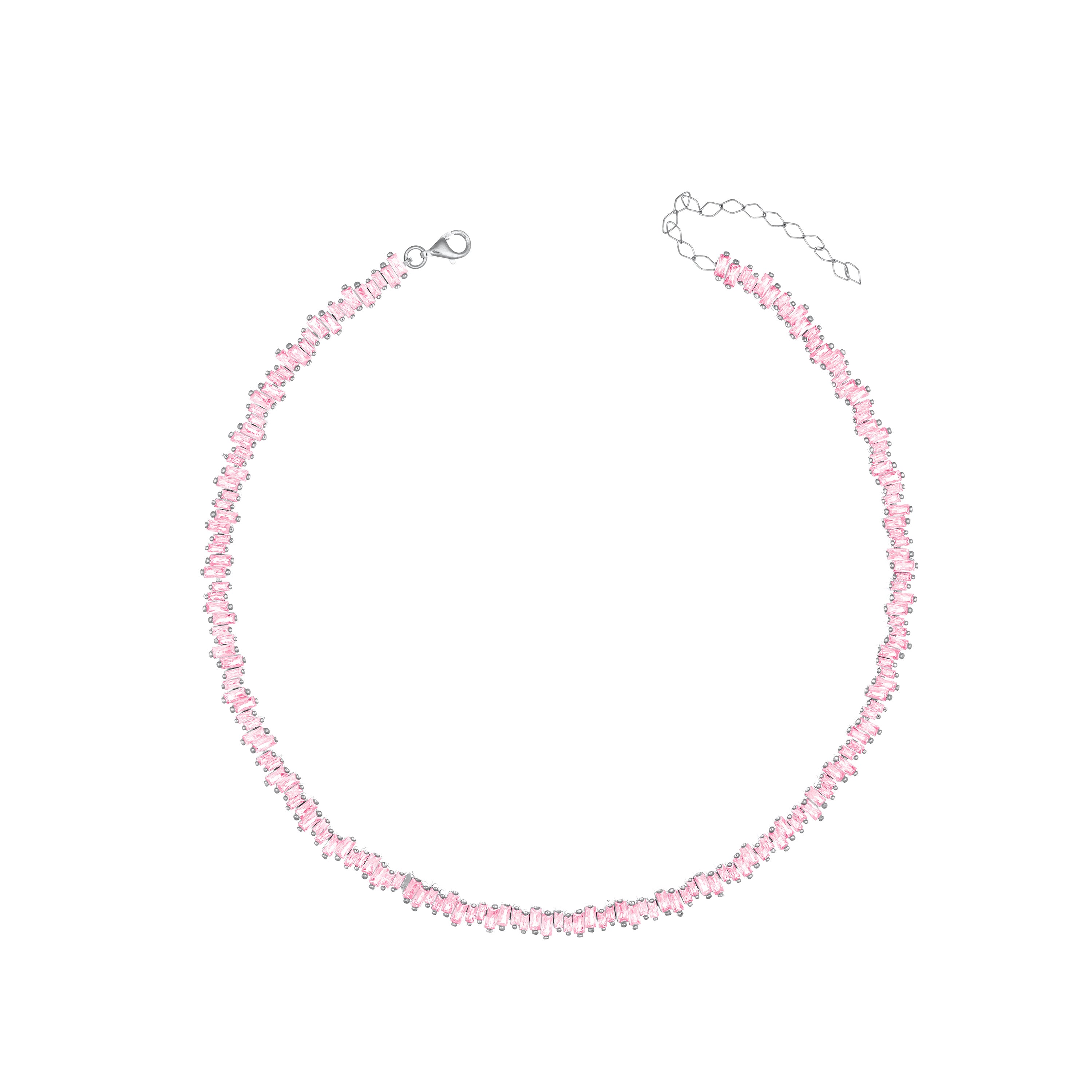 Up Down Baguette Tennis Choker - Silver Light Pink