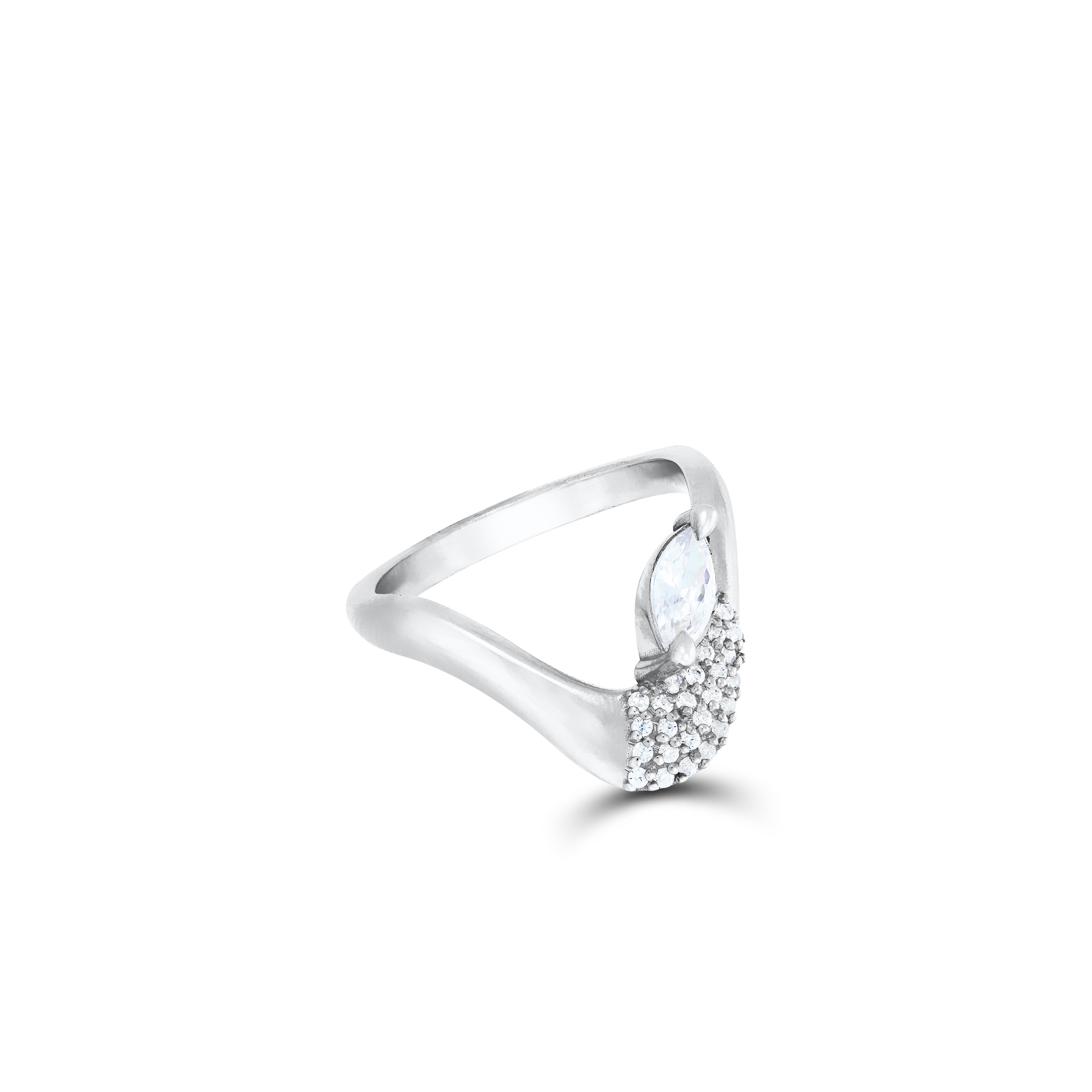 V-Shape Marquise Cubic Zirconia Ring - Silver White