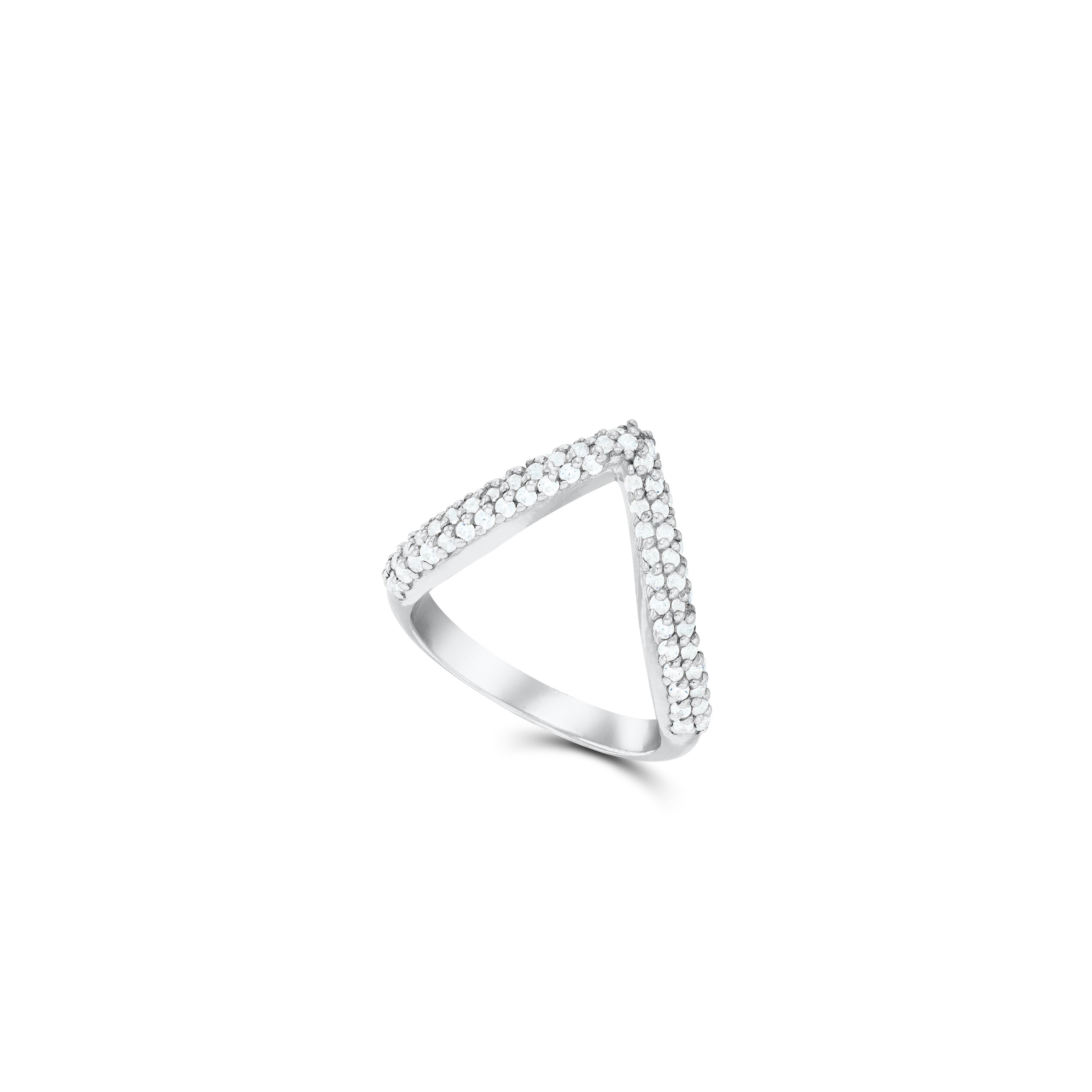 V-Shaped Full Pave CZ Band Ring - Silver White