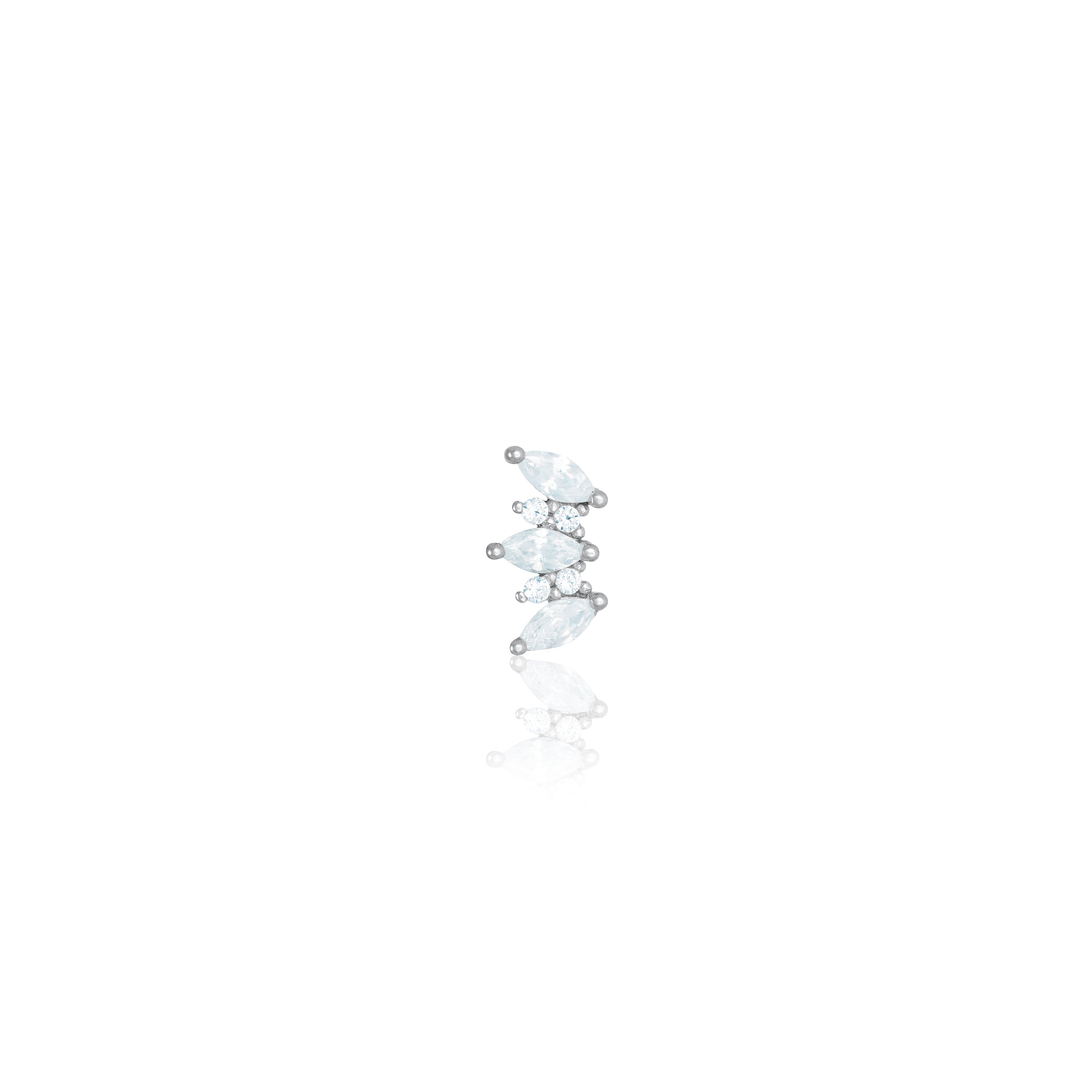 Vertical Marquise And Round CZ  Piercing - Silver White