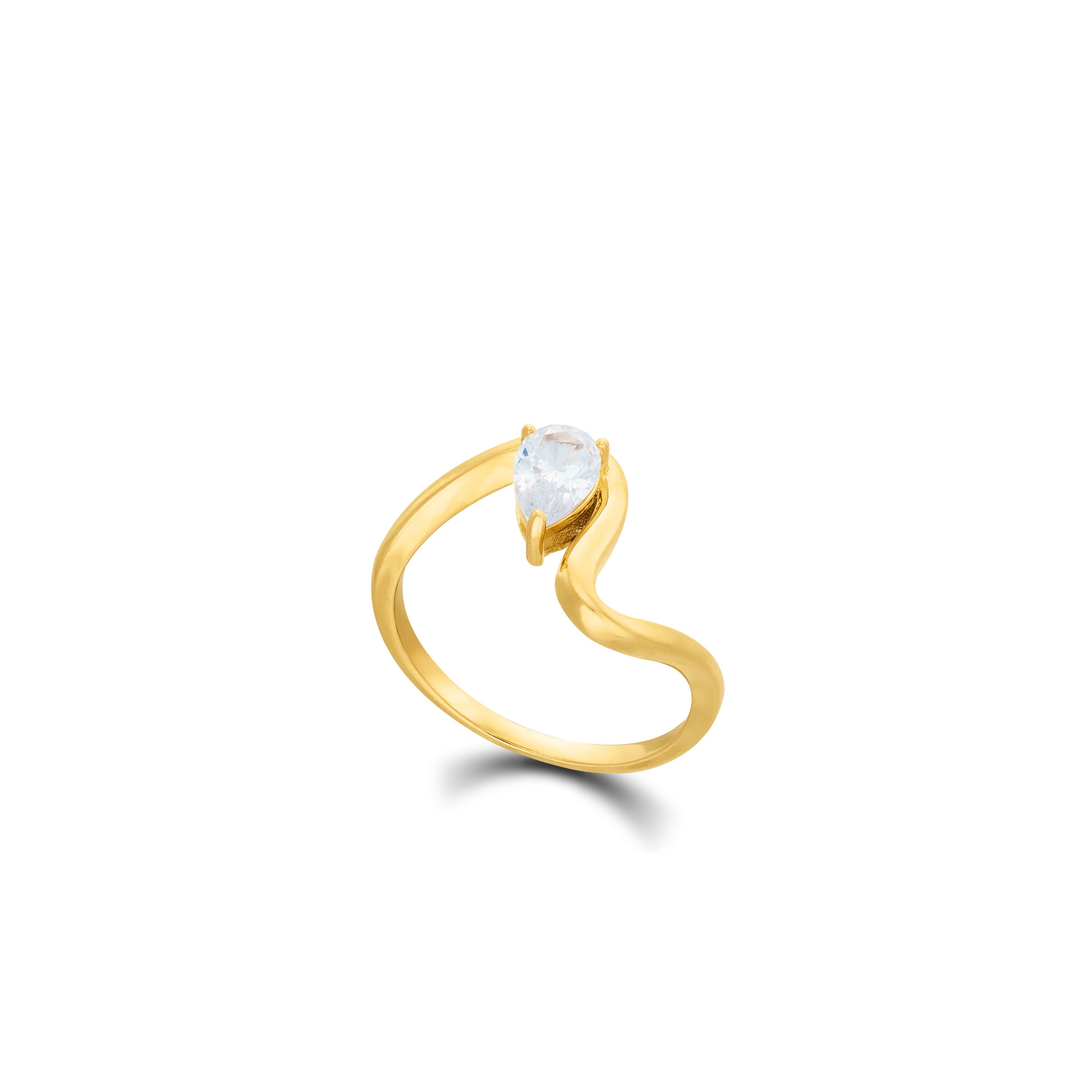 Wave Teardrop Cz Band Ring - Gold White
