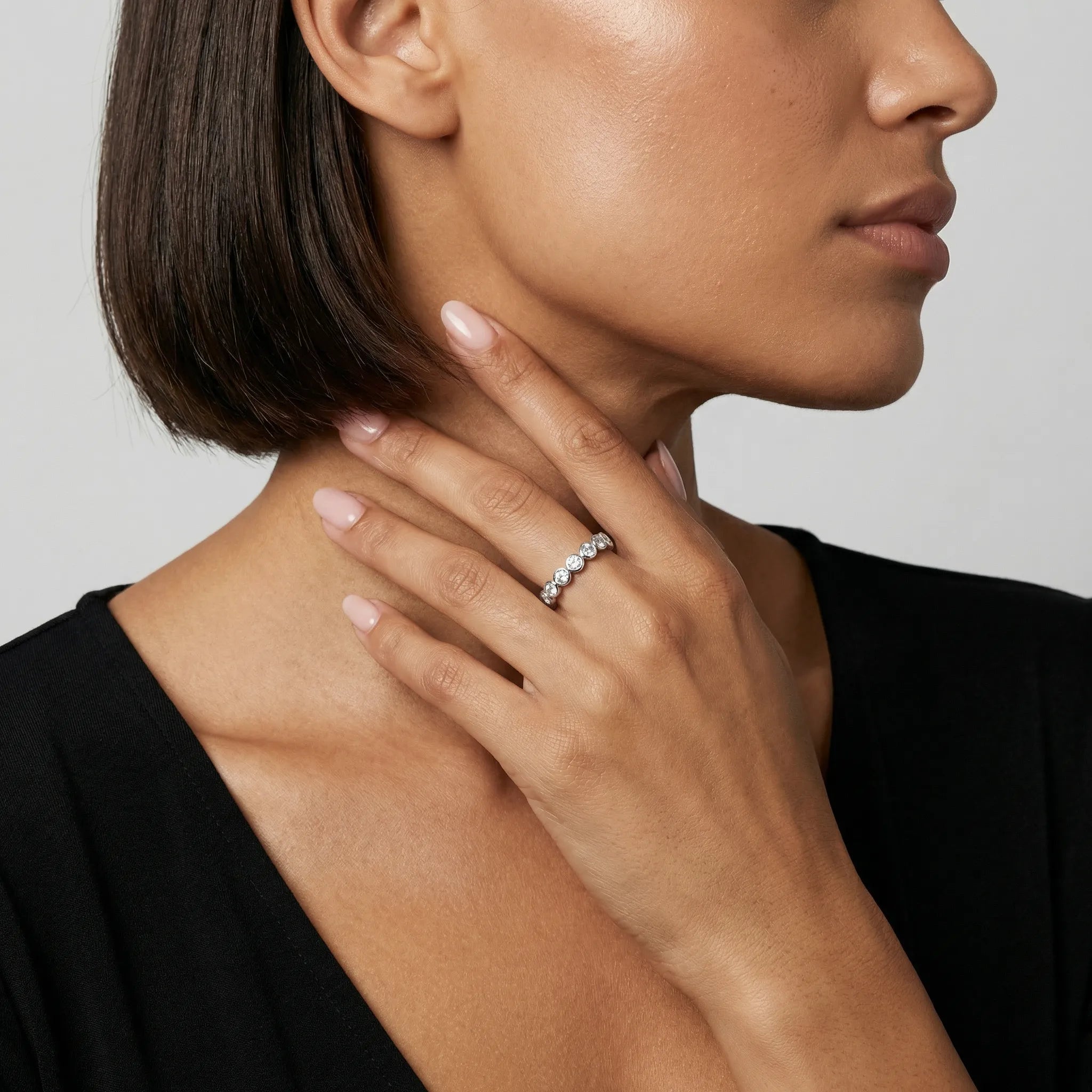 Bezel Cubic Zirconia Eternity Band Ring - Silver White - 3mm