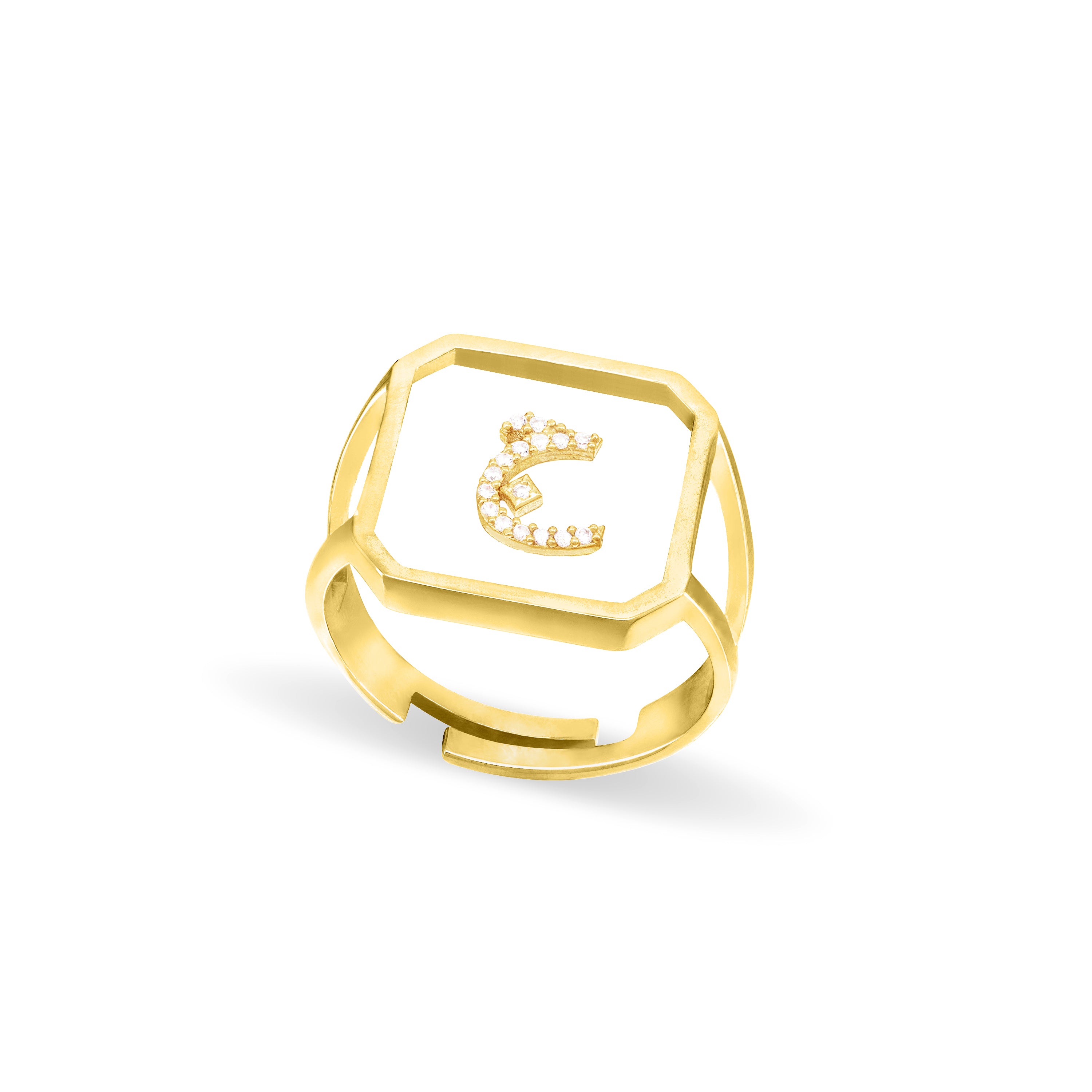 Arabic Letter Square Plexiglass Ring With Side Opening
