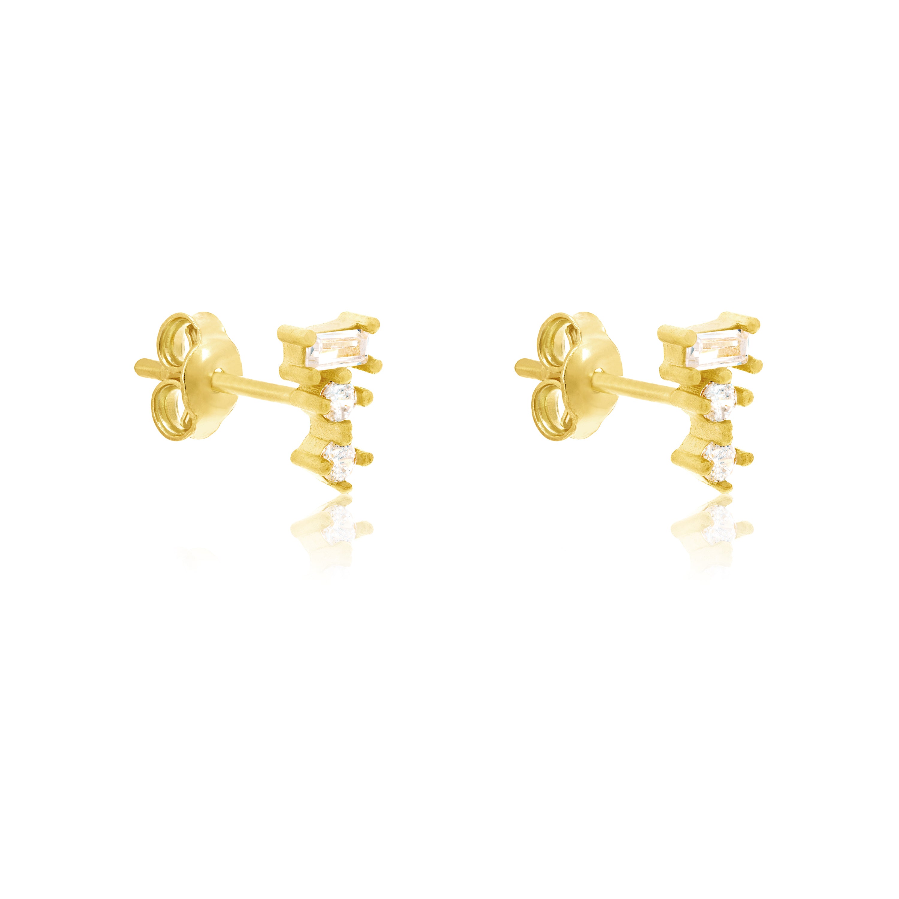 Baguette And Solitaire Combo Stud Earring