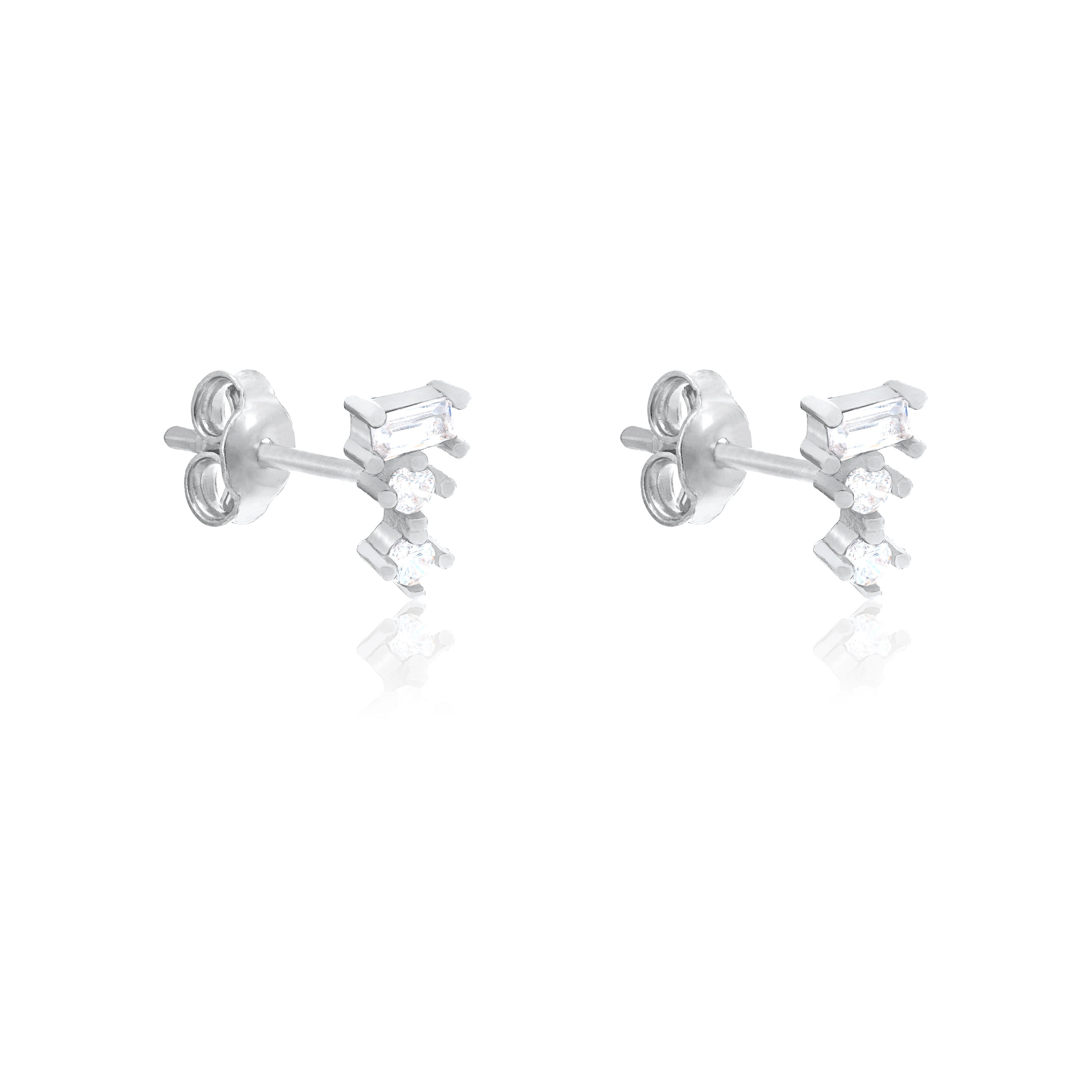 Baguette And Solitaire Combo Stud Earring