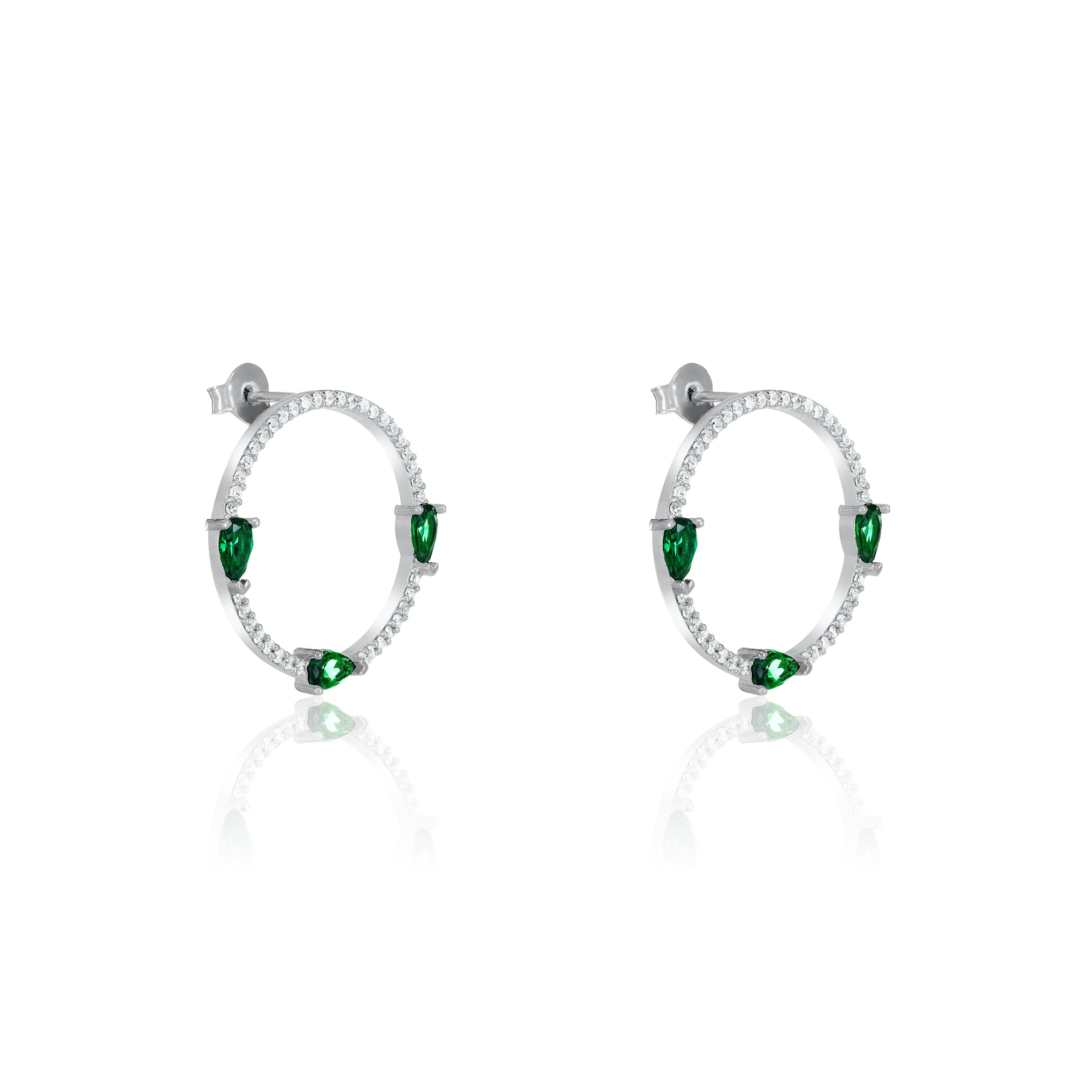Circle Pave Cubic Zirconia With Three Teardrops Earring