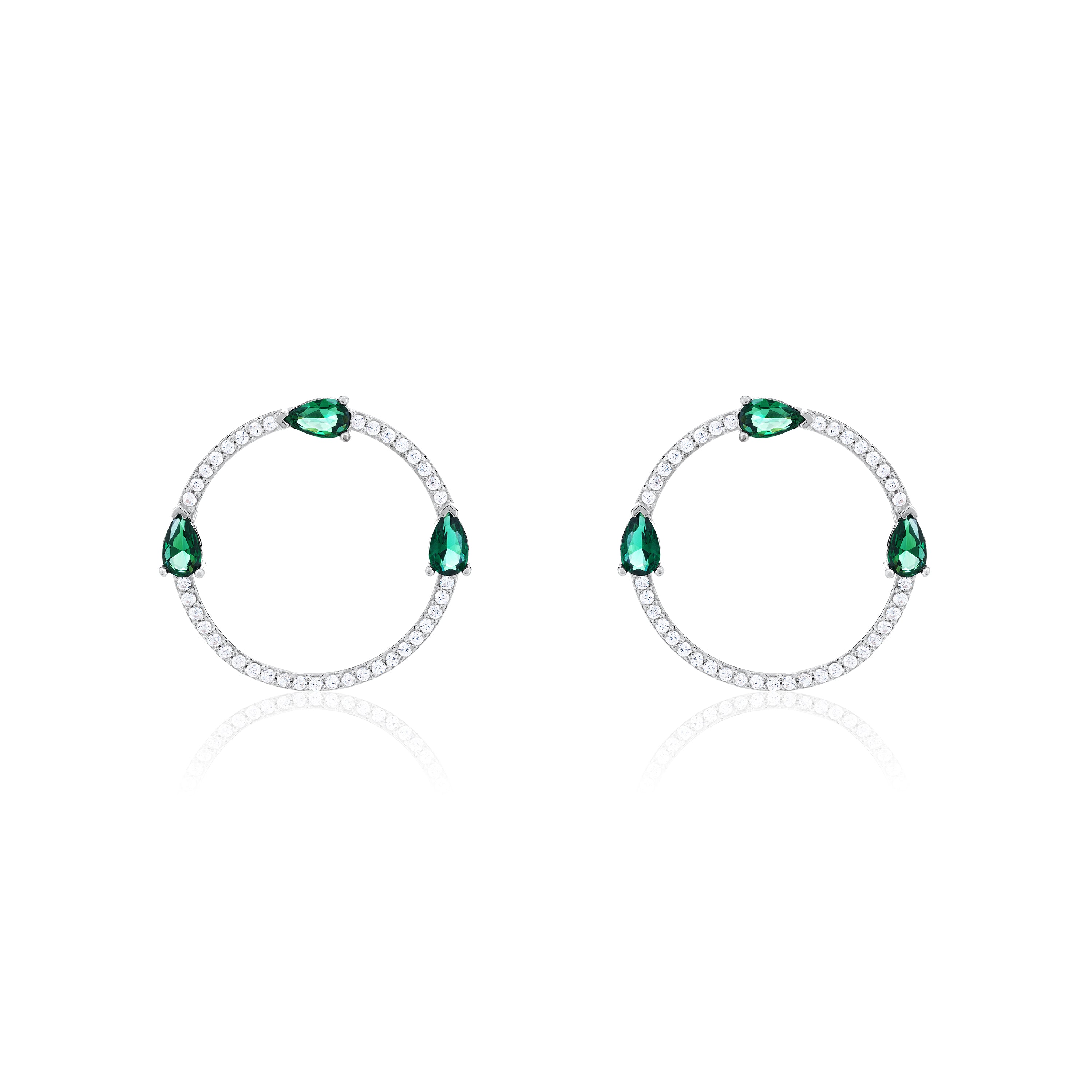 Circle Pave Cubic Zirconia With Three Teardrops Earring