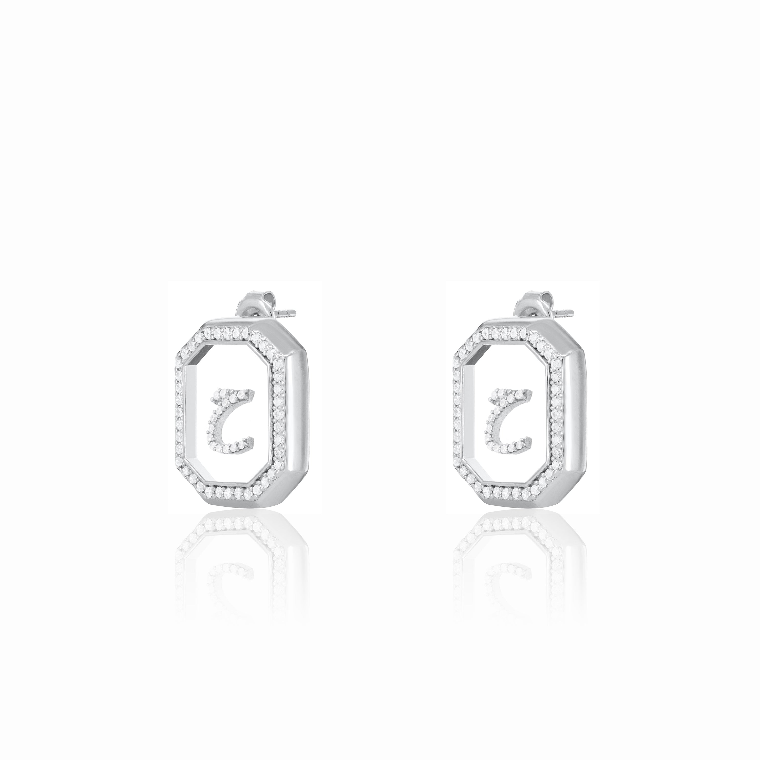 Cubic Zirconia Arabic Letter Square Plexiglass Earring