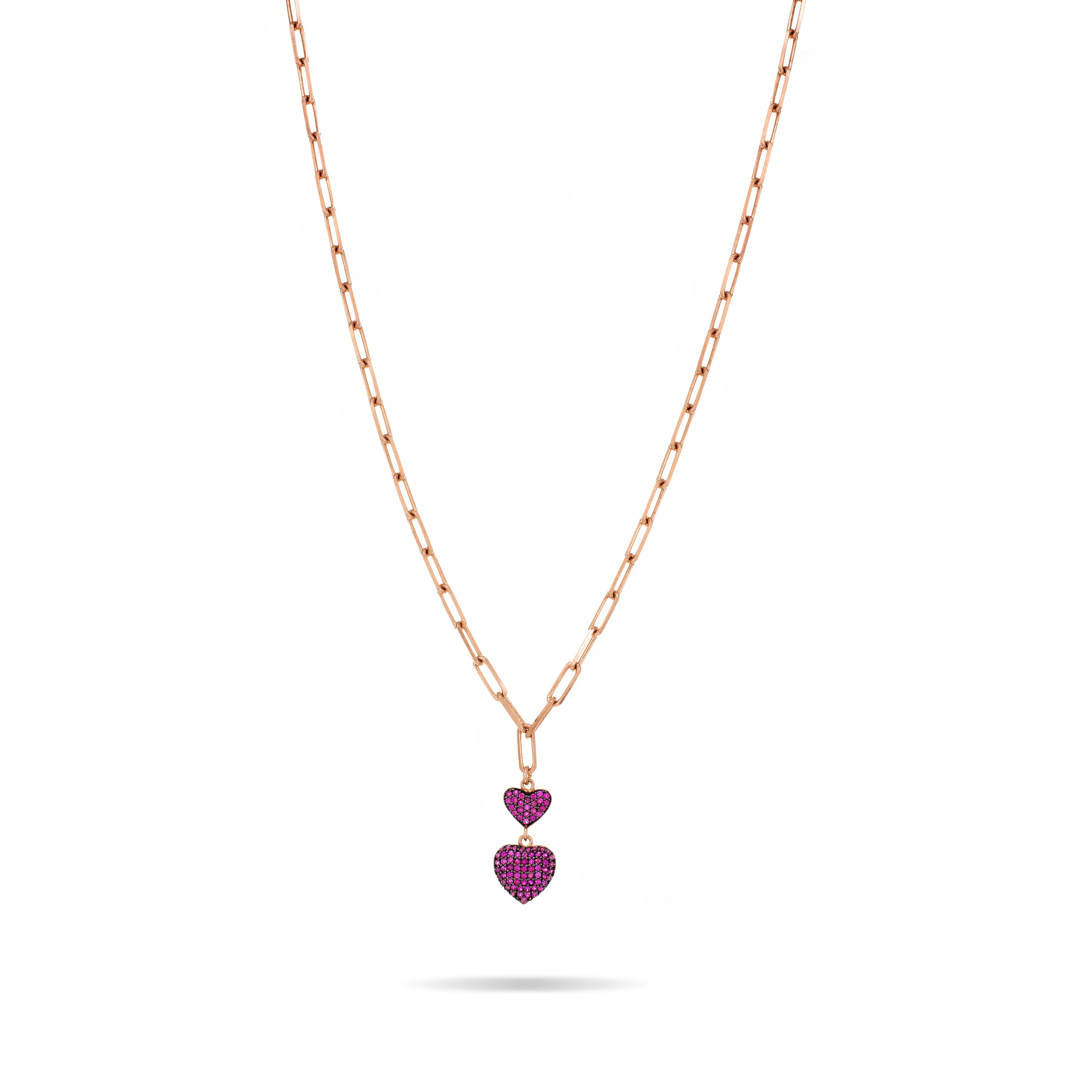 Cubic Zirconia Double Heart Paperclip Chain Necklace