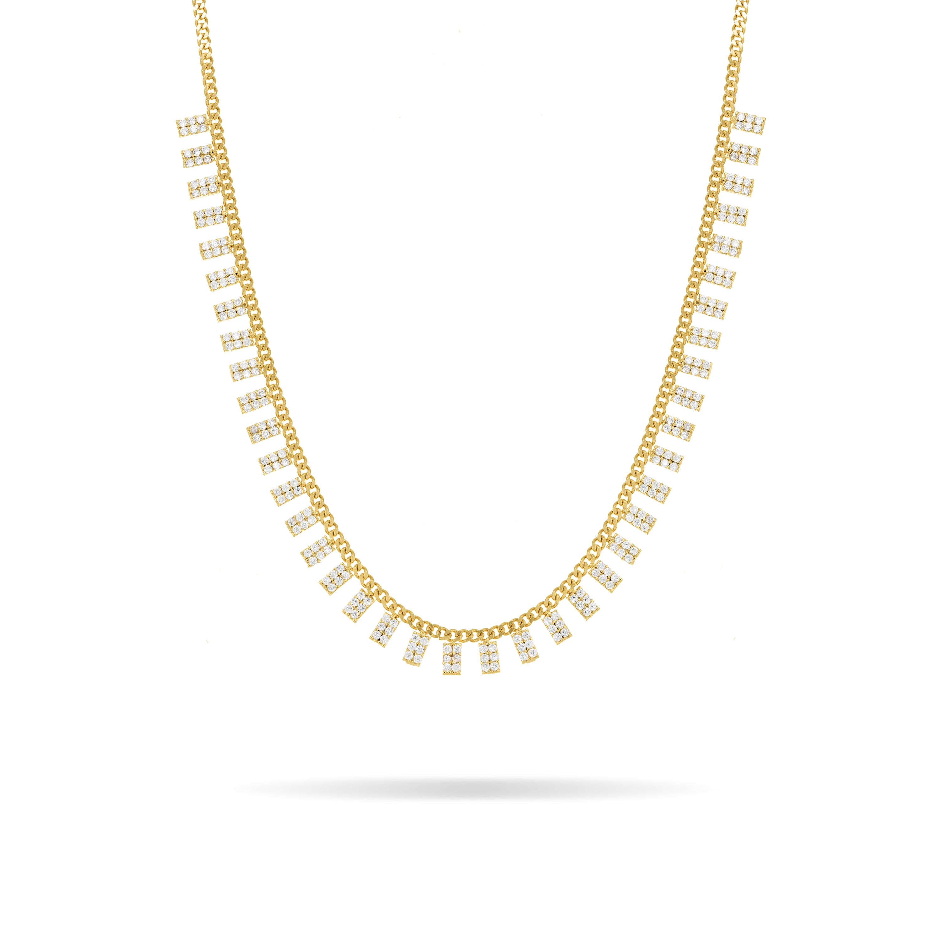Cubic Zirconia Rectangle Droplet Curb Chain Necklace