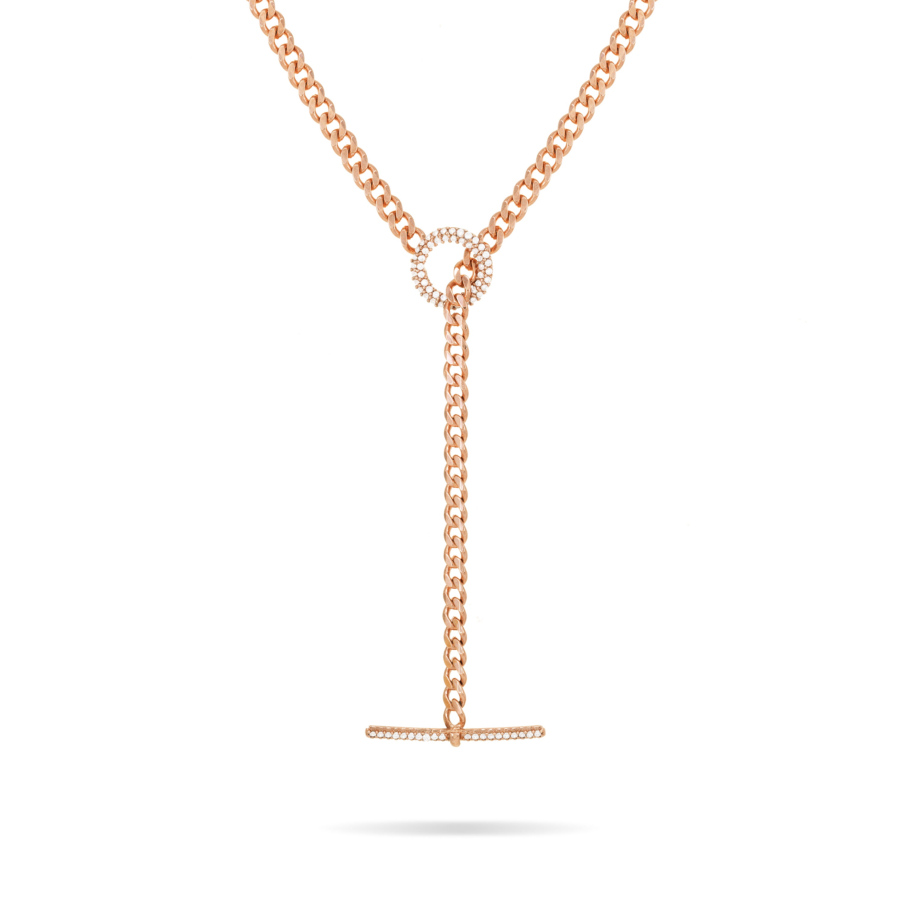 Cubic Zirconia T Bar Clasp Curb Chain Necklace
