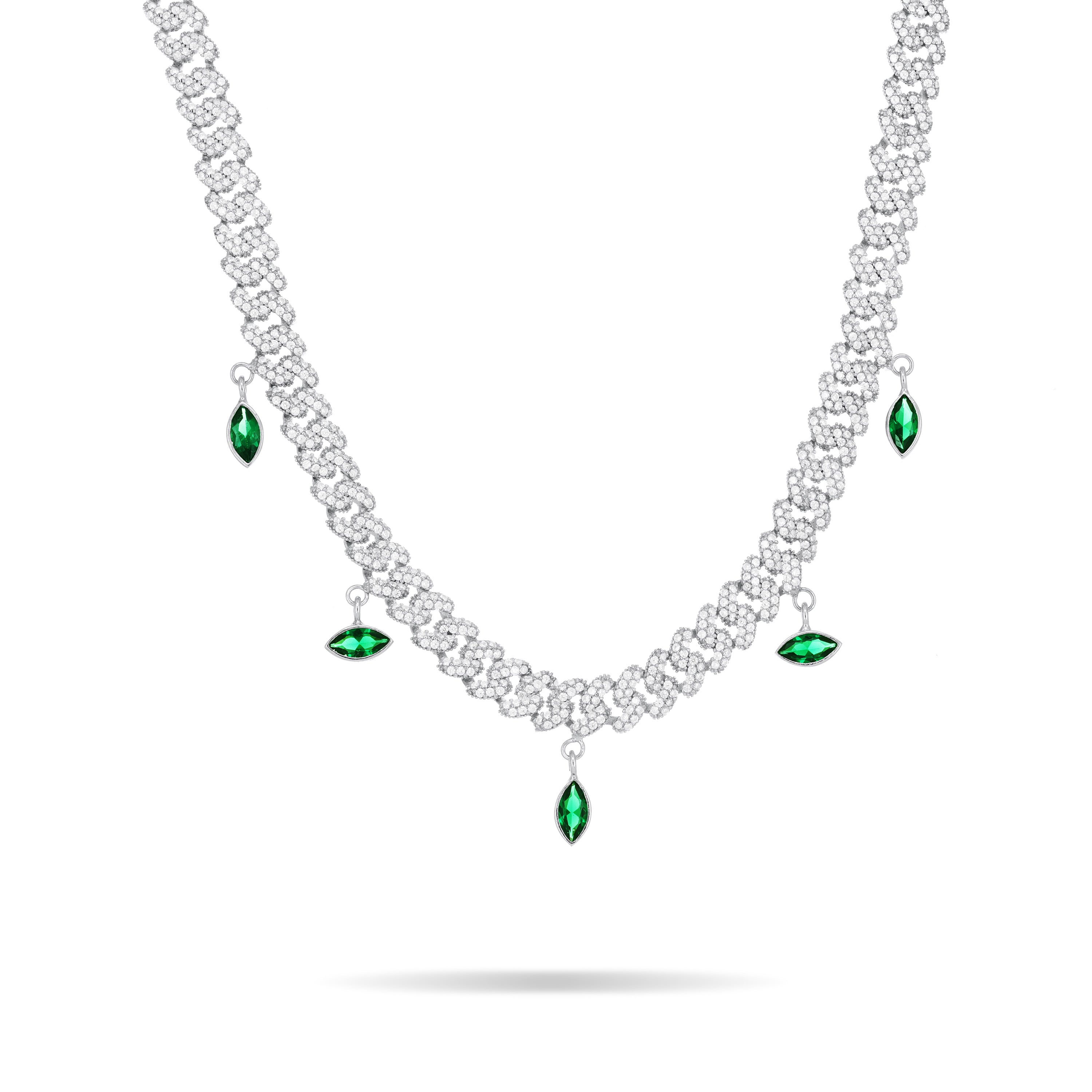 Emerald Marquise Drop Link Necklace