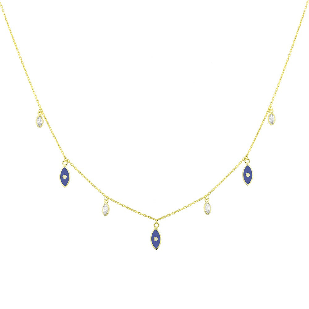 Enamel Evil Eye Droplets Mixed With Mini Cubic Zirconia Marquise Choker