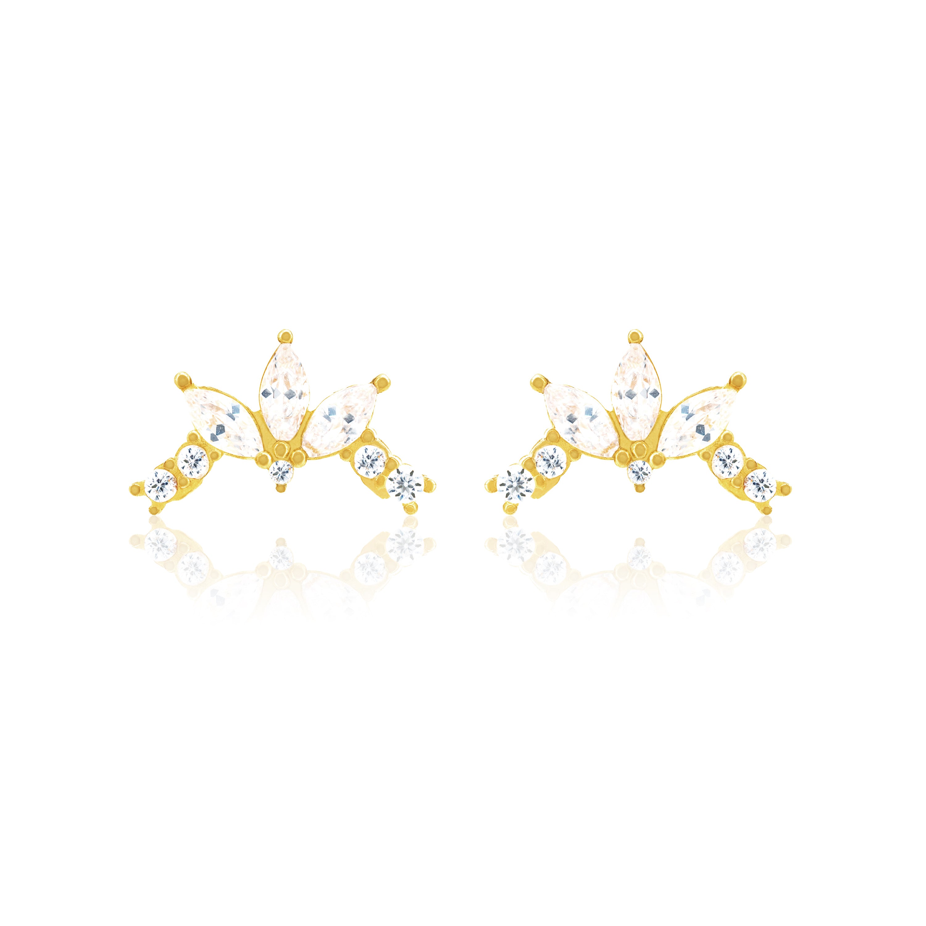 Marquise And Solitaire Curved Bar Threaded Stud Earring
