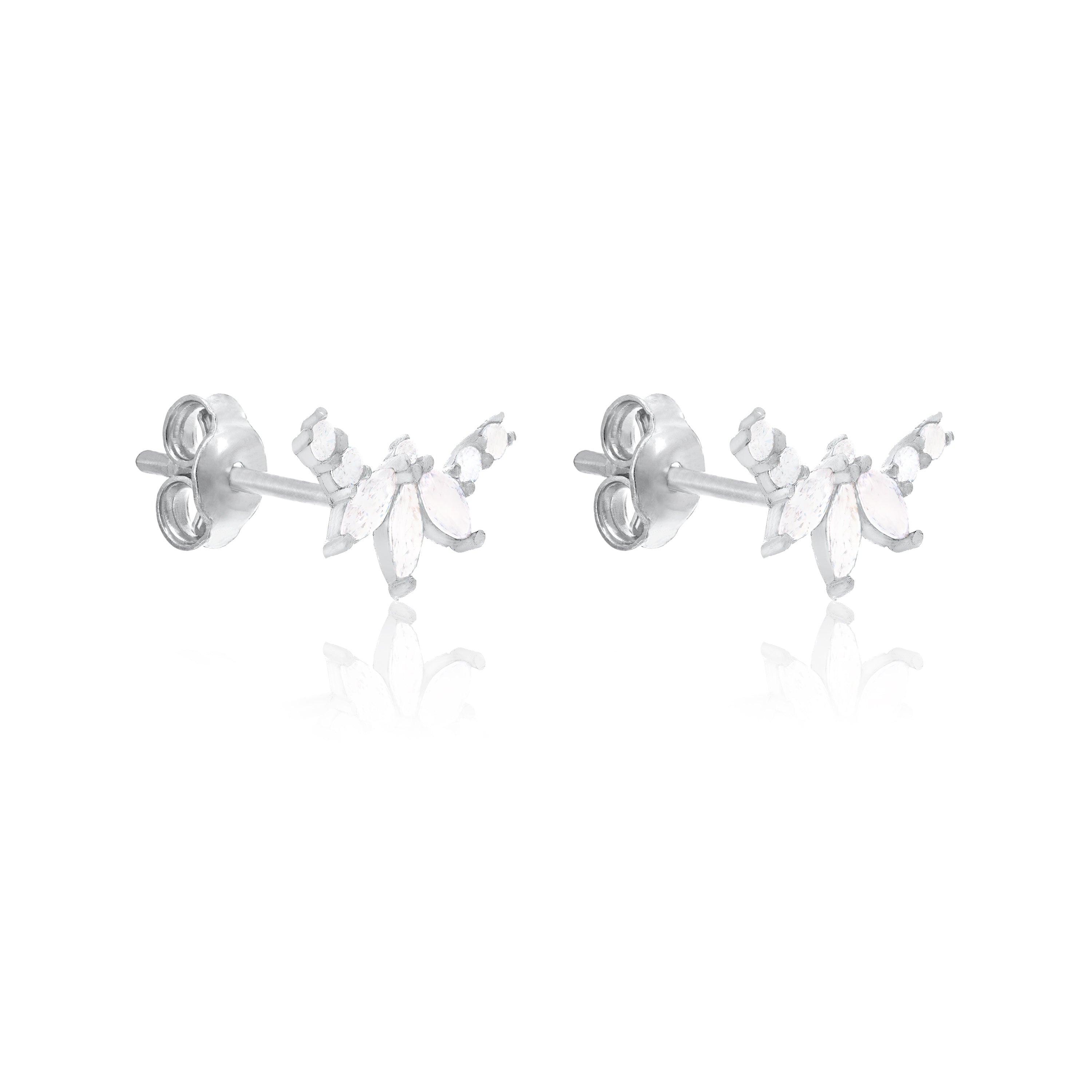 Marquise And Solitaire Curved Bar Threaded Stud Earring