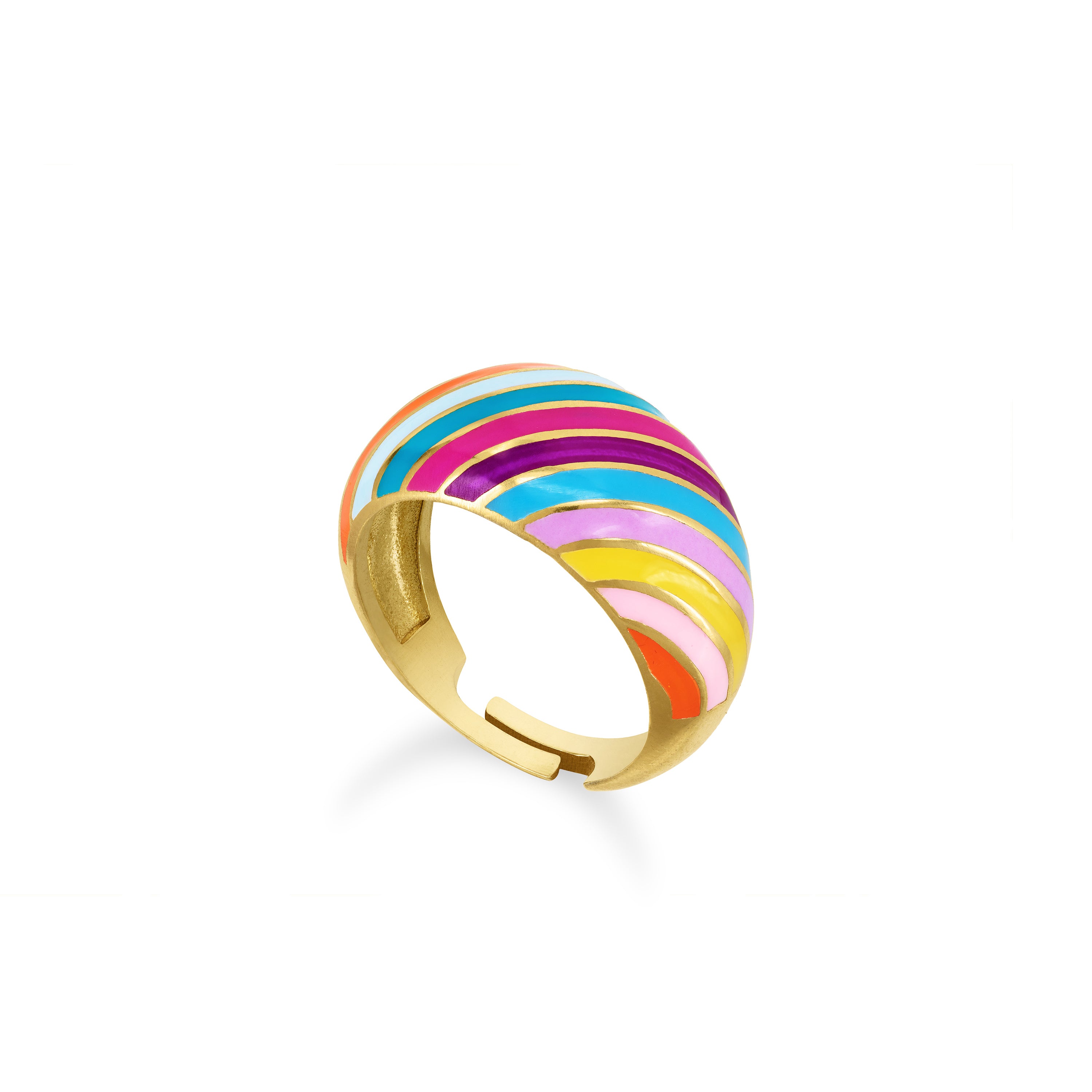 Multicolor Striped Enamel Dome Ring