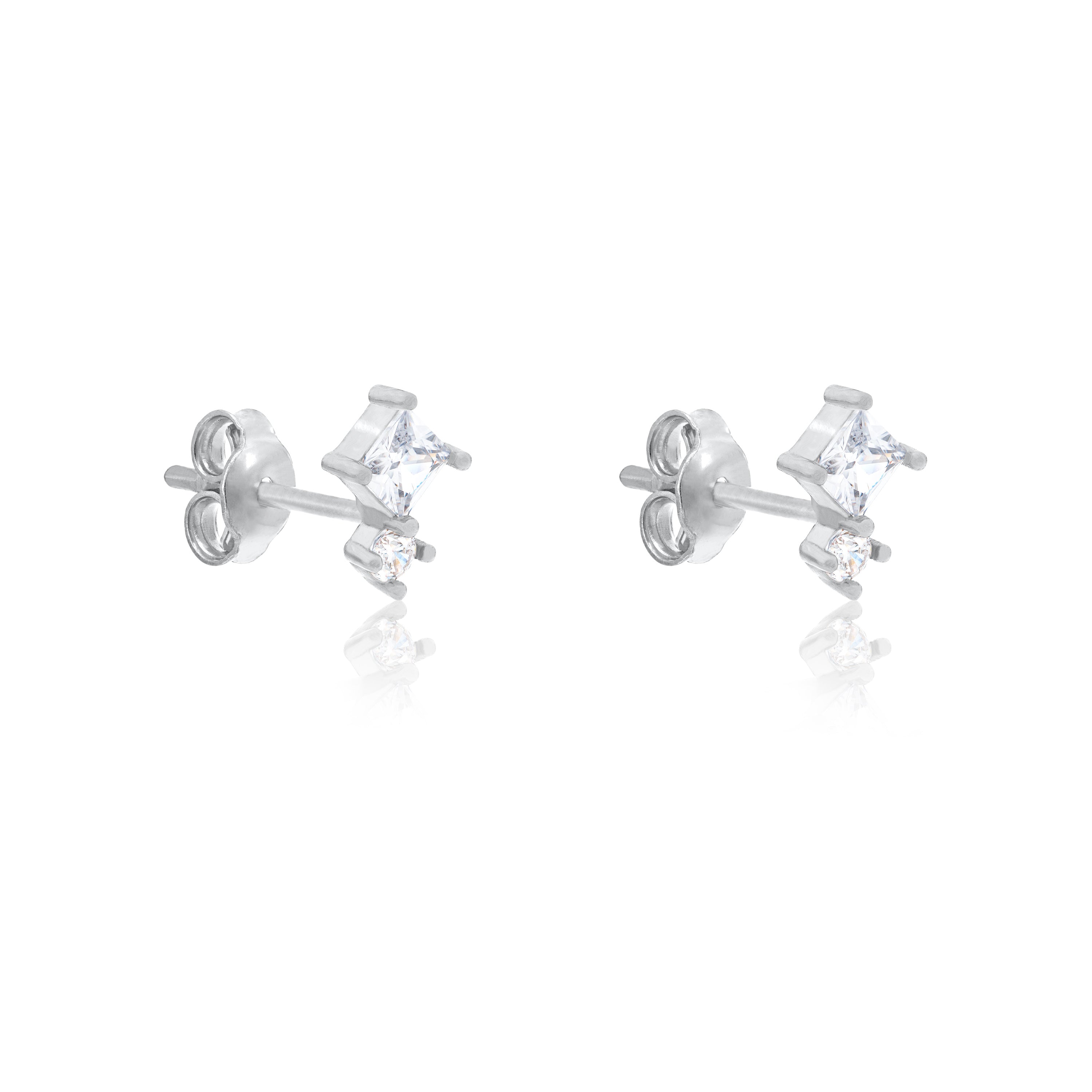 Princess Cut And Solitaire Stud Earring