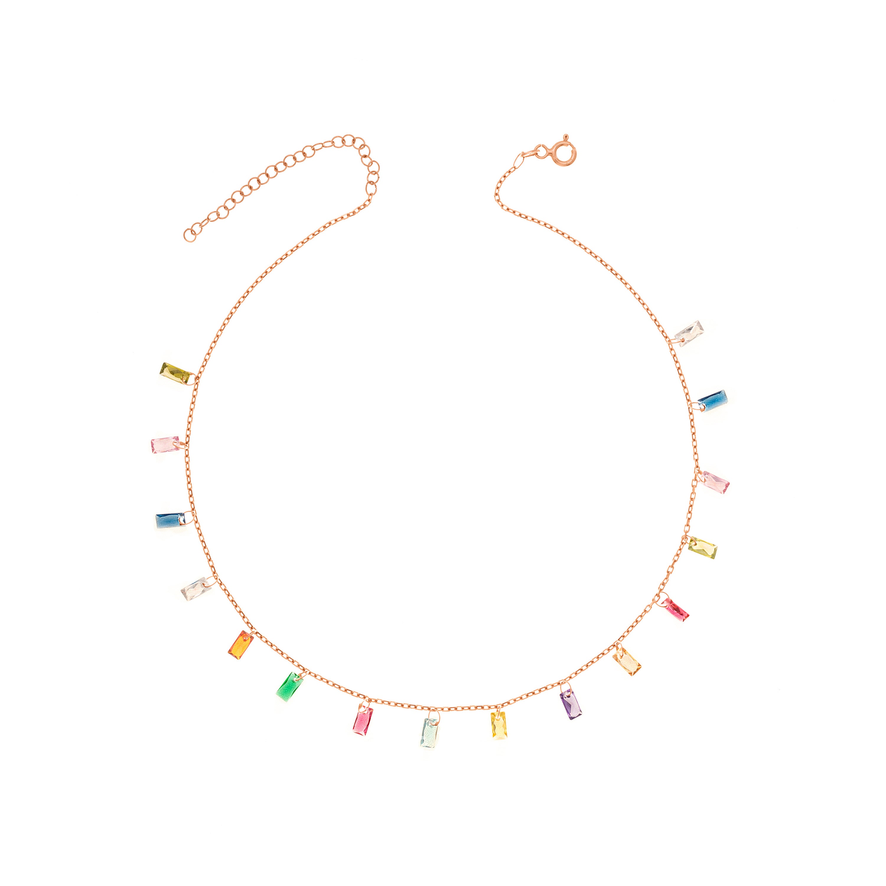 Rainbow Baguette Drop Chain Choker Without Frame