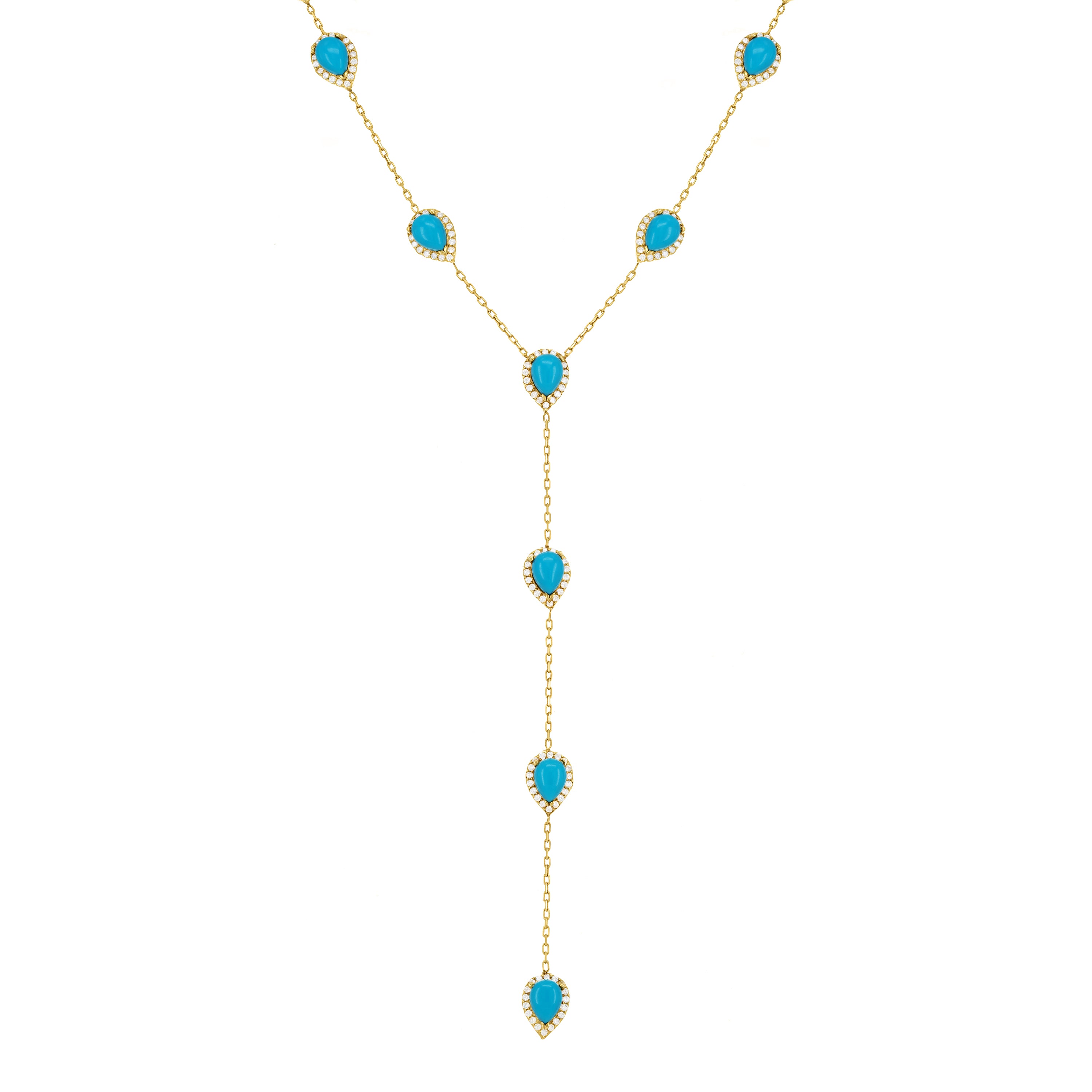 Reversed Turquoise Teardrop Lariat Chain Necklace