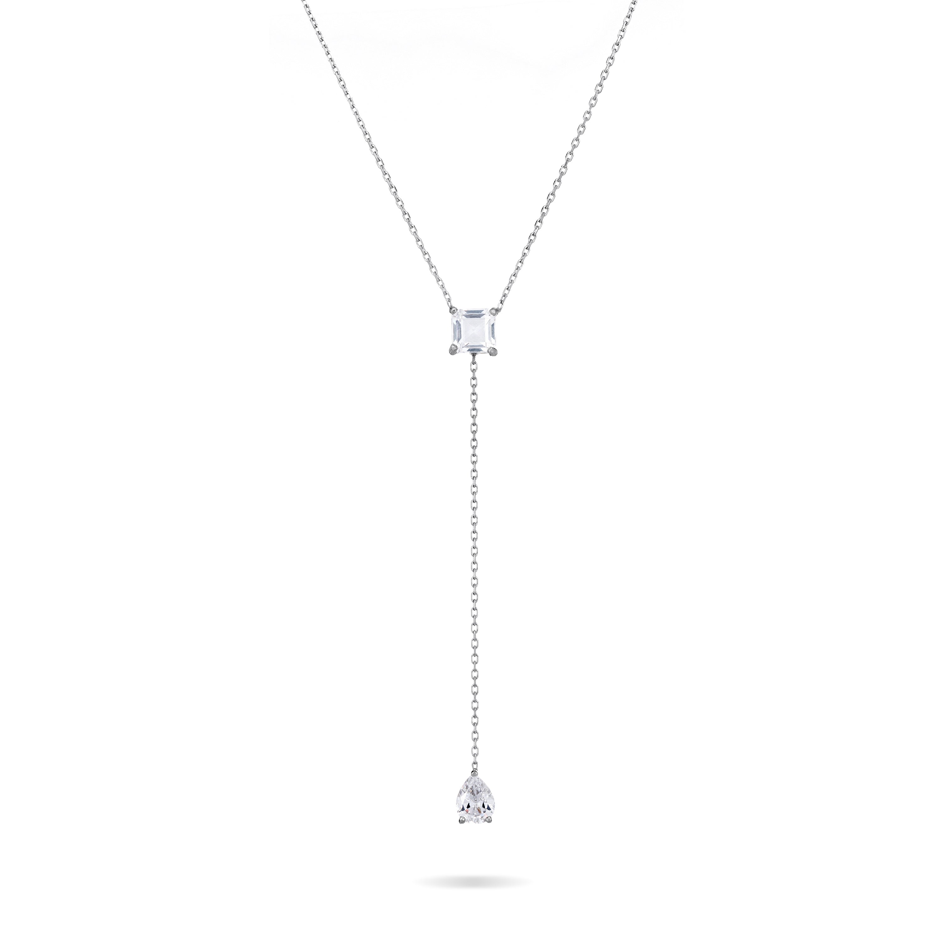 Teardrop And Square Lariat Chain Necklace
